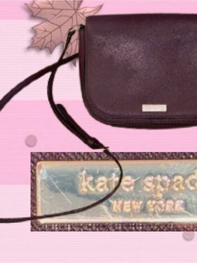 kate spade plum leather crossbody with logo plaque